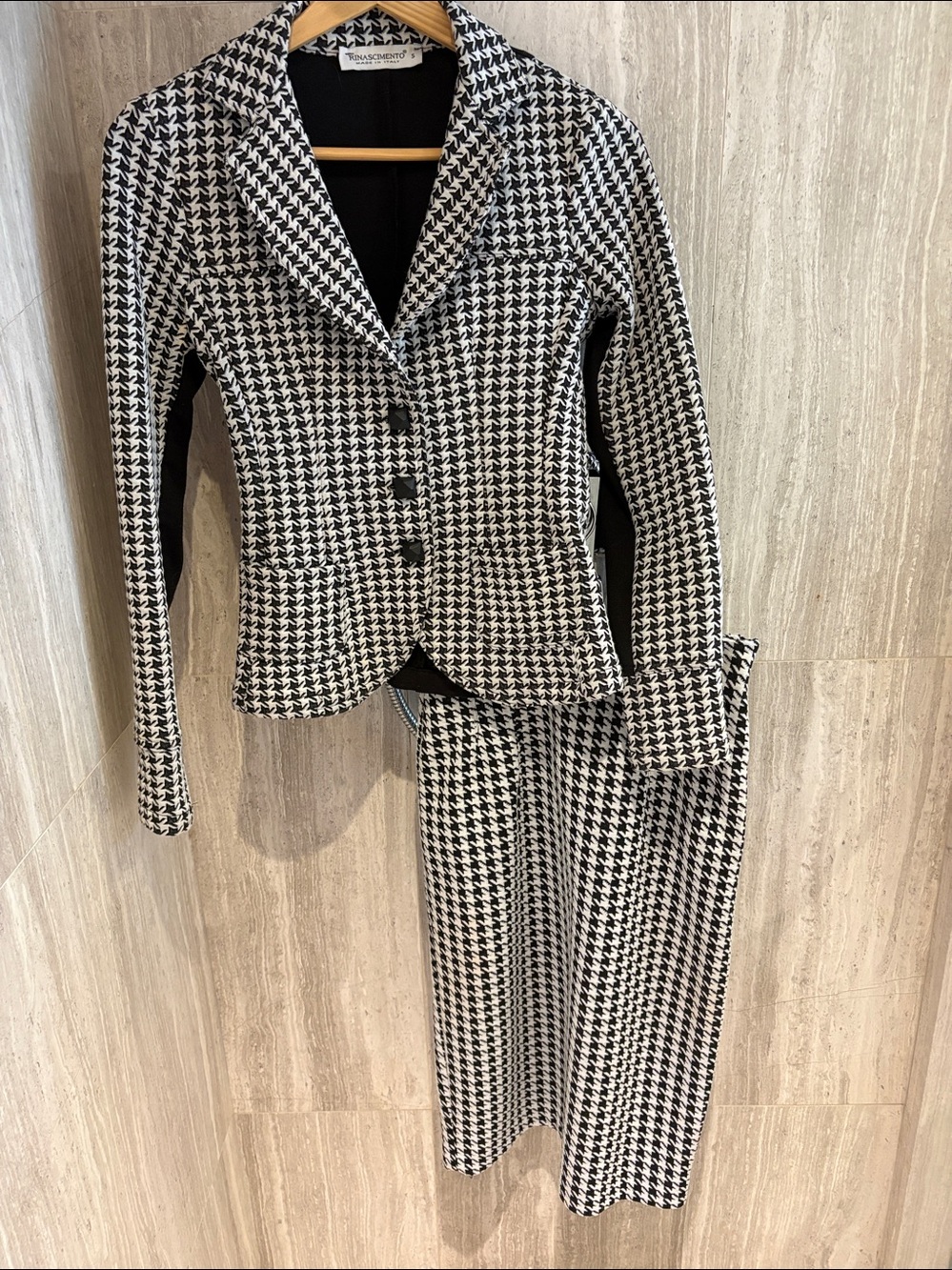 Black and White Houndstooth Blazer and Skirt Set